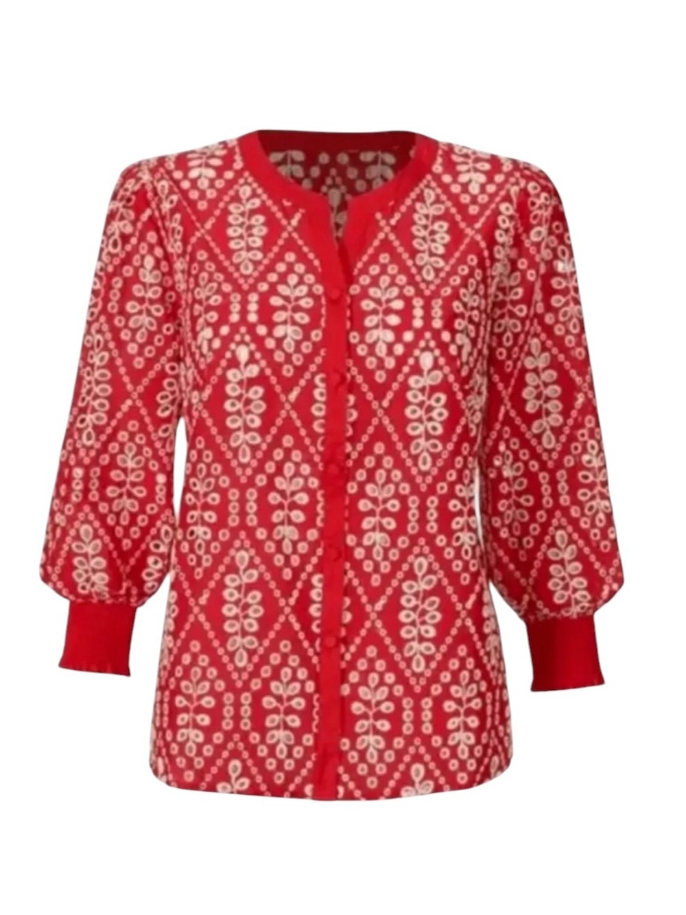 CAbi #6203 Lyric Top Haute Red Eyelet Blouse Size Small